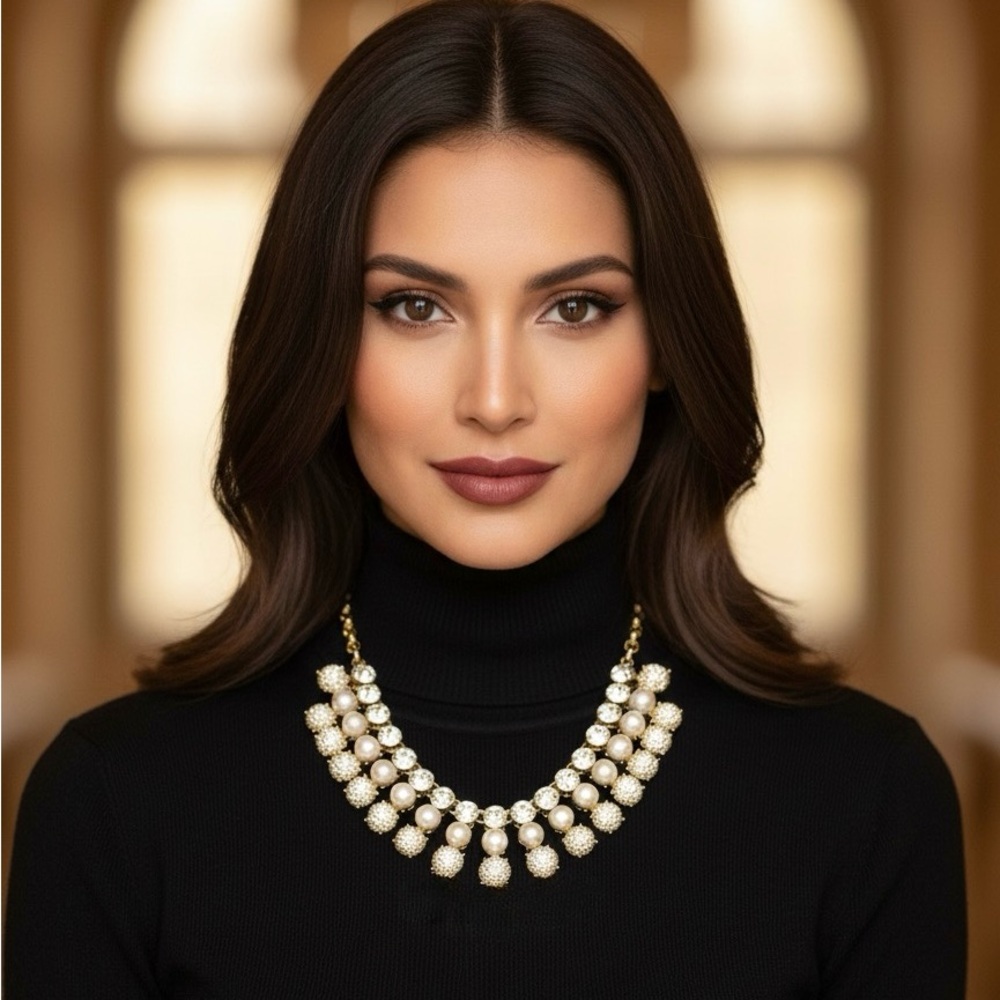⬇️ White House Black Market Gold Pearl and Crystal Necklace